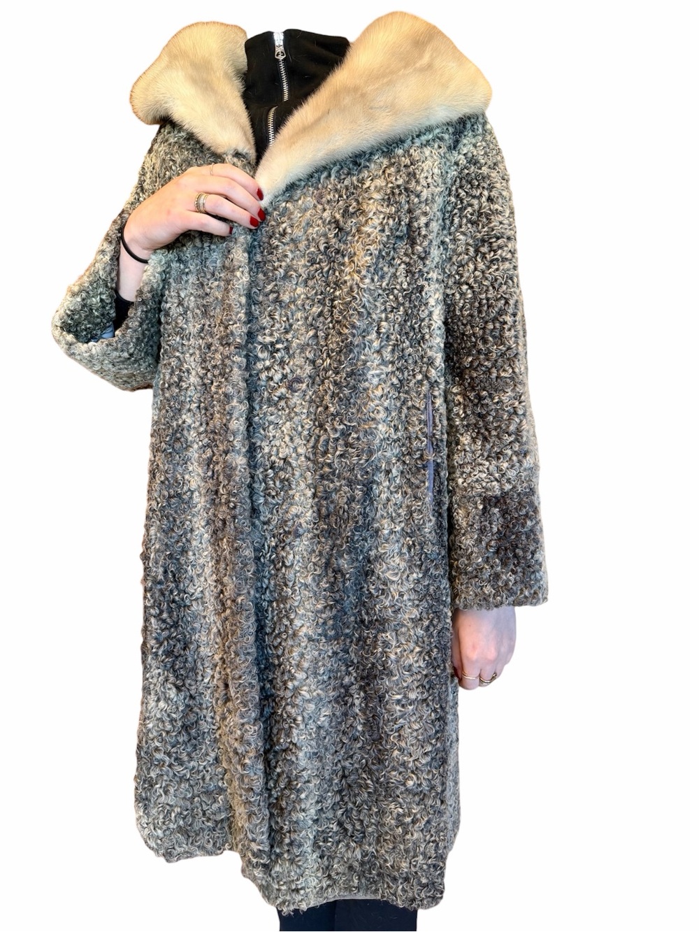 Vintage Persian Lambswool Coat with Mink Collar Gray note condition